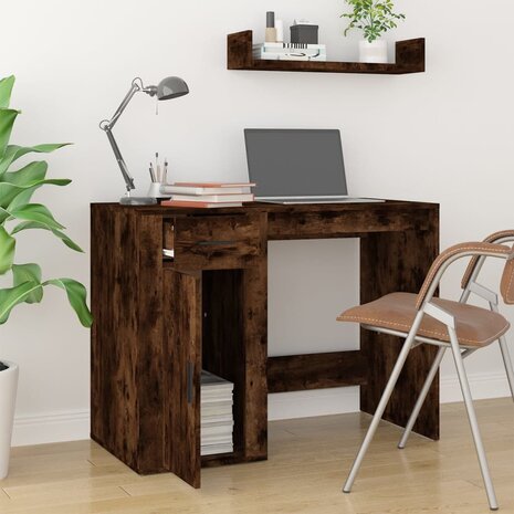 Bureau 100x49x75 cm bewerkt hout gerookt eikenkleurig 3