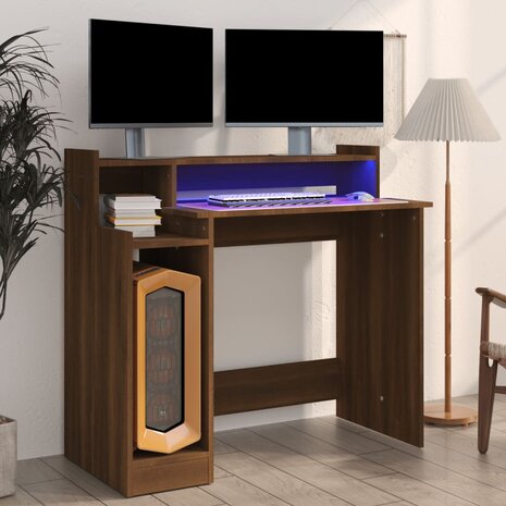 Bureau met LED-verlichting 97x45x90 cm hout bruin eikenkleur 1