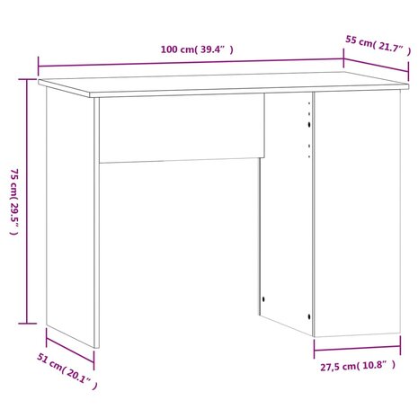 Bureau 100x55x75 cm bewerkt hout gerookt eikenkleurig 8