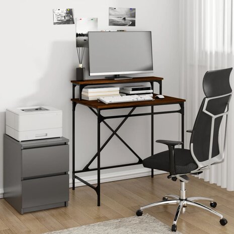 Bureau 80x50x90 cm bewerkt hout en ijzer bruin eikenkleur 1