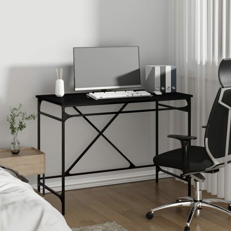 Bureau 100x50x75 cm bewerkt hout en ijzer zwart 3