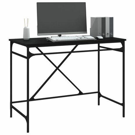 Bureau 100x50x75 cm bewerkt hout en ijzer zwart 4