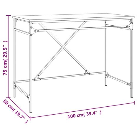Bureau 100x50x75 cm bewerkt hout en ijzer zwart 9