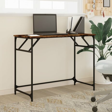 Bureau 100x45x76 cm hout en gepoedercoat staal gerookt eiken 3