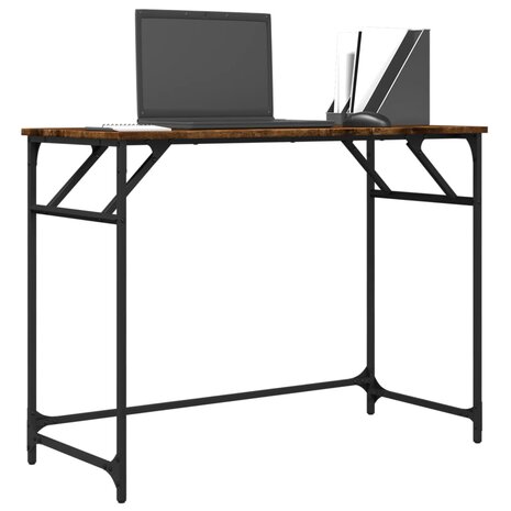 Bureau 100x45x76 cm hout en gepoedercoat staal gerookt eiken 4