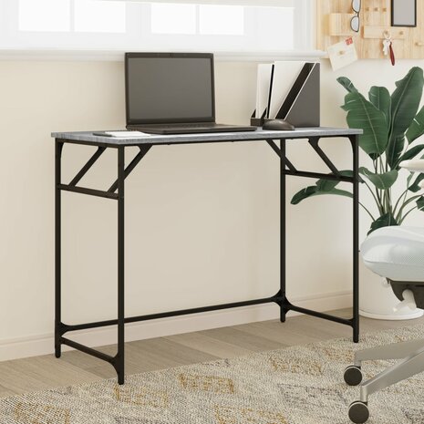 Bureau 100x45x76 cm hout en gepoedercoat staal grijs sonoma 3