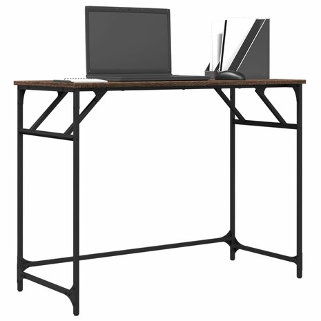 Bureau 100x45x76 cm hout en gepoedercoat staal bruineikenkleur 4