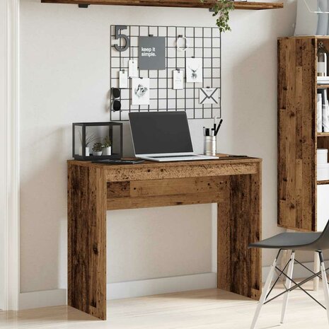 Bureau 90x40x72 cm bewerkt hout oud houtkleurig 2