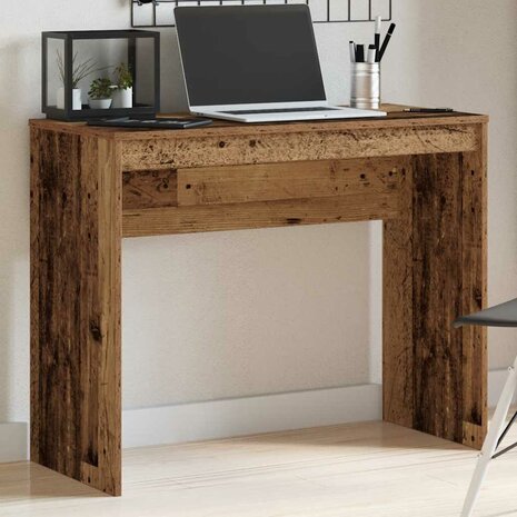 Bureau 90x40x72 cm bewerkt hout oud houtkleurig 3