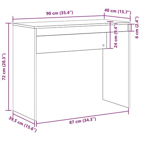 Bureau 90x40x72 cm bewerkt hout artisanaal eikenkleur 9
