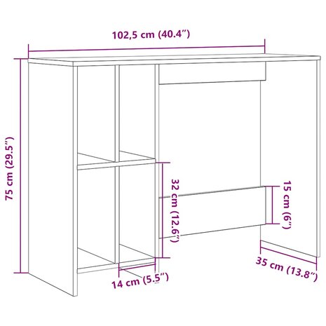 Bureau 102,5x35x75 cm bewerkt hout artisanaal eikenkleur 9