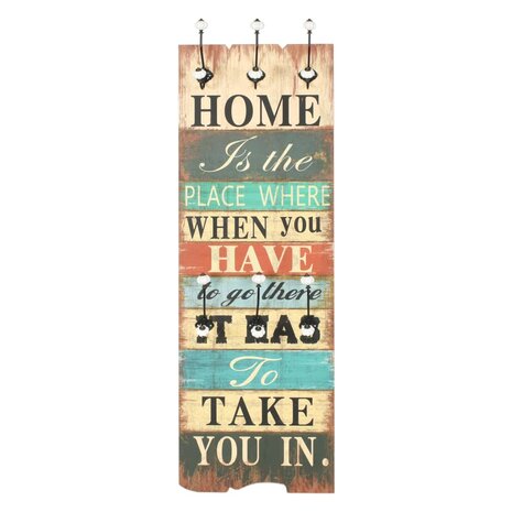 Wandkapstok met 6 haken HOME IS 120x40 cm  3