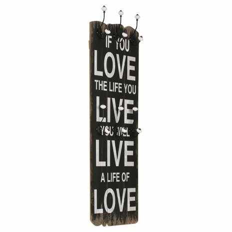 Wandkapstok met 6 haken LOVE LIVE 120x40 cm  1