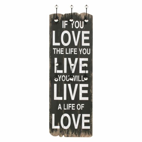 Wandkapstok met 6 haken LOVE LIVE 120x40 cm  2