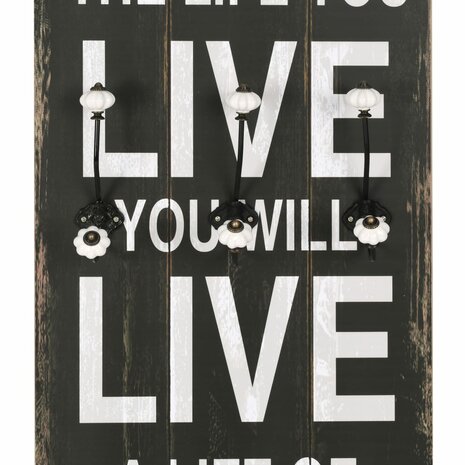 Wandkapstok met 6 haken LOVE LIVE 120x40 cm  4