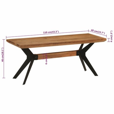 Eetkamerbank 110x40x46 cm massief acaciahout en staal 7