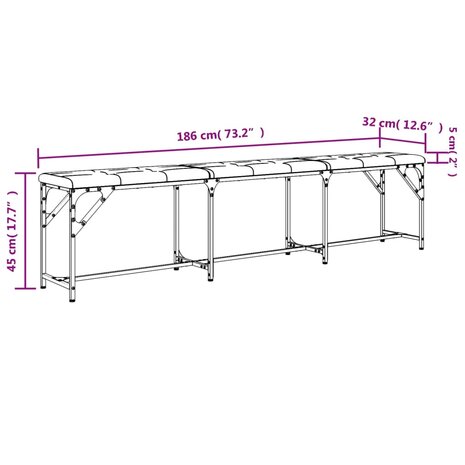 Eetkamerbank 186x32x45 cm staal en stof donkergrijs 8