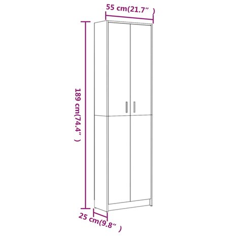 Gangkast 55x25x189 cm bewerkt hout grijs sonoma eikenkleurig 9