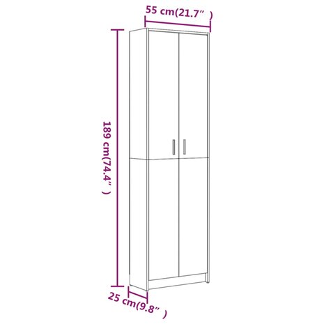 Gangkast 55x25x189 cm bewerkt hout bruin eikenkleur 9