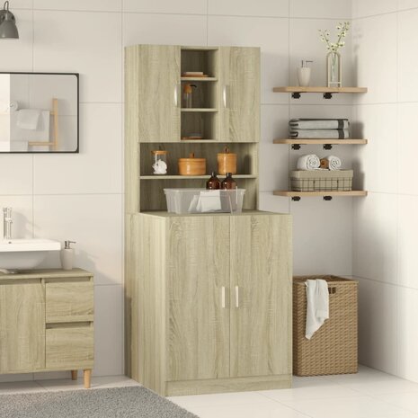 Wasmachinekasten 2 st bewerkt hout sonoma eikenkleurig 1
