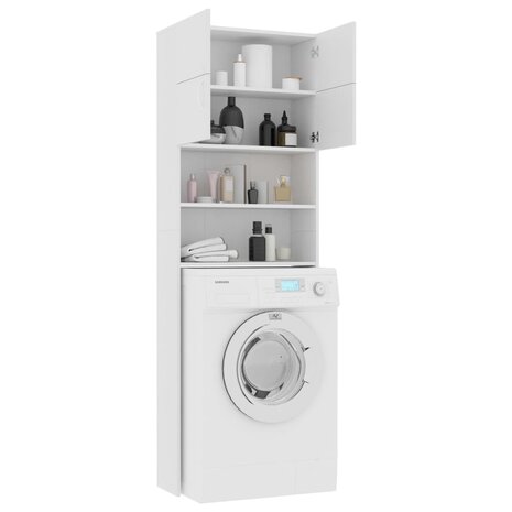Wasmachinekast 64x25,5x190 cm bewerkt hout wit 4