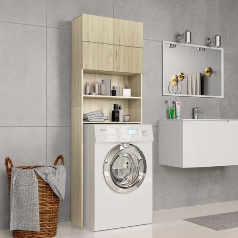 Wasmachinekast 64x25,5x190 cm bewerkt hout sonoma eikenkleurig 1