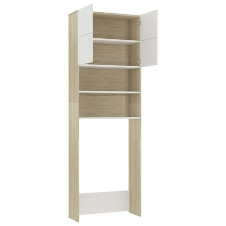 Wasmachinekast 64x25,5x190 cm wit en eikenkleurig 5