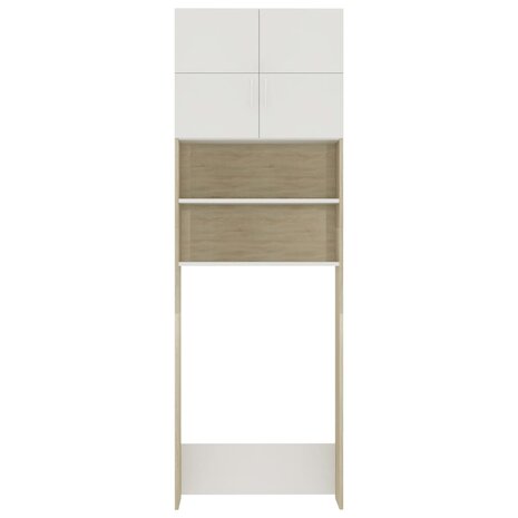 Wasmachinekast 64x25,5x190 cm wit en eikenkleurig 6