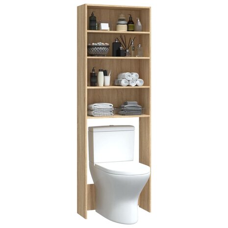 Wasmachinekast 64x24x190 cm wit en sonoma eikenkleurig 6