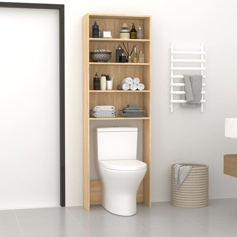 Wasmachinekast 64x24x190 cm wit en sonoma eikenkleurig 7
