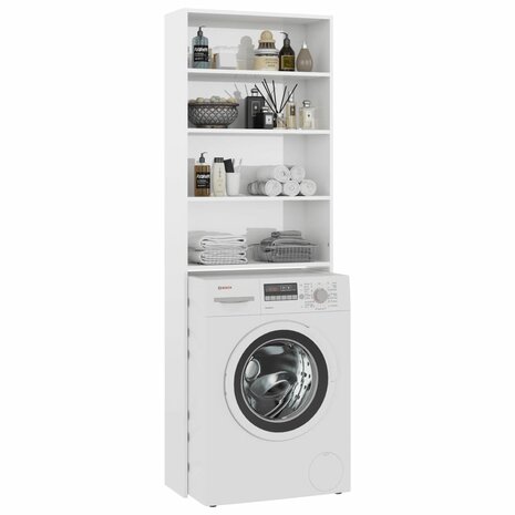 Wasmachinekast 64x24x190 cm hoogglans wit 5