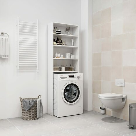 Wasmachinekast 64x24x190 cm hoogglans wit 7