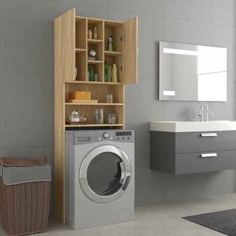 Wasmachinekast 64x25,5x190 cm sonoma eikenkleurig 7