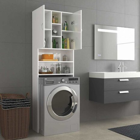 Wasmachinekast 64x25,5x190 cm hoogglans wit 7
