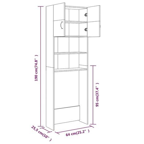 Wasmachinekast 64x25,5x190 cm gerookt eikenkleurig 8
