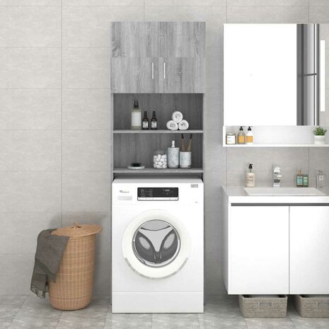 Wasmachinekast 64x25,5x190 cm grijs sonoma eikenkleurig 1