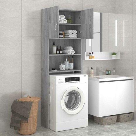 Wasmachinekast 64x25,5x190 cm grijs sonoma eikenkleurig 6