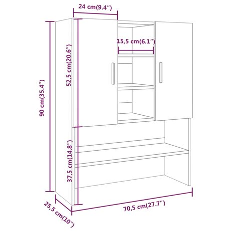 Wasmachinekast 70,5x25,5x90 cm gerookt eikenkleurig 9