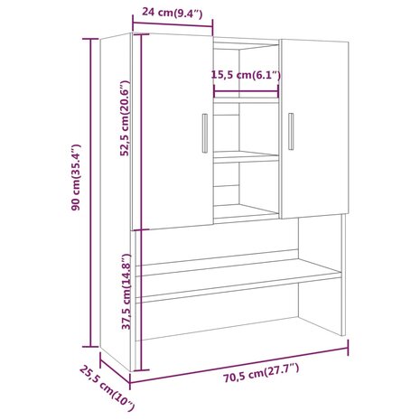 Wasmachinekast 70,5x25,5x90 cm grijs sonoma eikenkleurig 9
