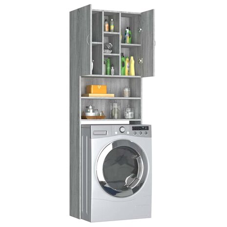 Wasmachinekast 64x25,5x190 cm grijs sonoma eikenkleurig 5
