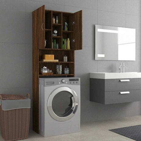 Wasmachinekast 64x25,5x190 cm bruin eikenkleur 3