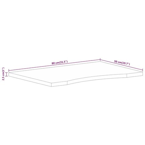 Bureaublad met ronding 80x50x2,5 cm massief ruw mangohout 8