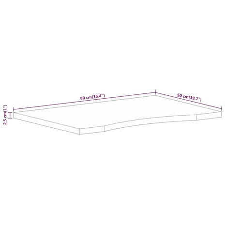 Bureaublad met ronding 90x50x2,5 cm massief ruw mangohout 8