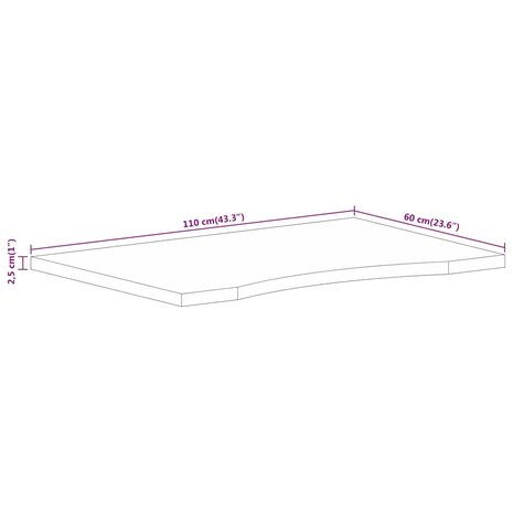 Bureaublad met ronding 110x60x2,5 cm massief ruw mangohout 8