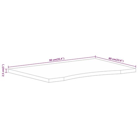 Bureaublad met ronding 90x60x2,5 cm massief ruw mangohout 8