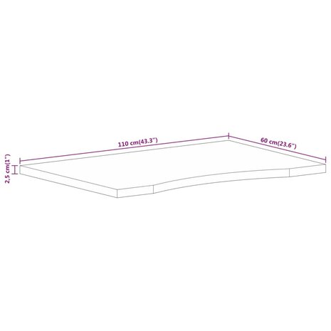 Bureaublad met ronding 110x60x2,5 cm massief ruw mangohout 8