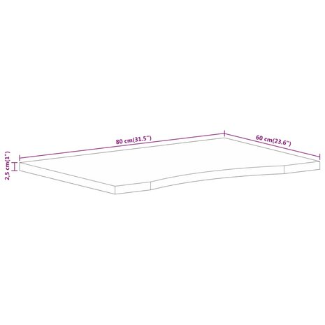 Bureaublad met ronding 80x60x2,5 cm massief ruw mangohout 8