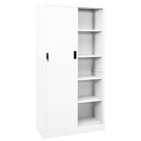 Kantoorkast met schuifdeuren 90x40x180 cm staal wit 2