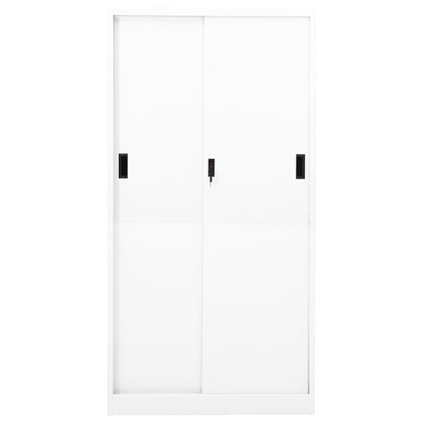 Kantoorkast met schuifdeuren 90x40x180 cm staal wit 4