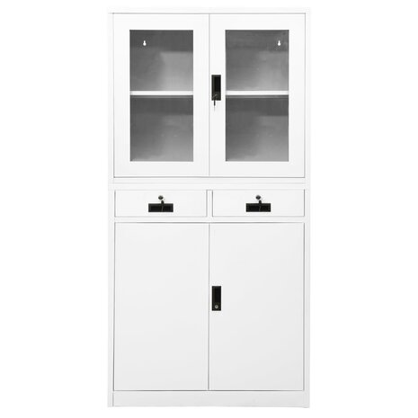 Kantoorkast 90x40x180 cm staal en gehard glas wit 2